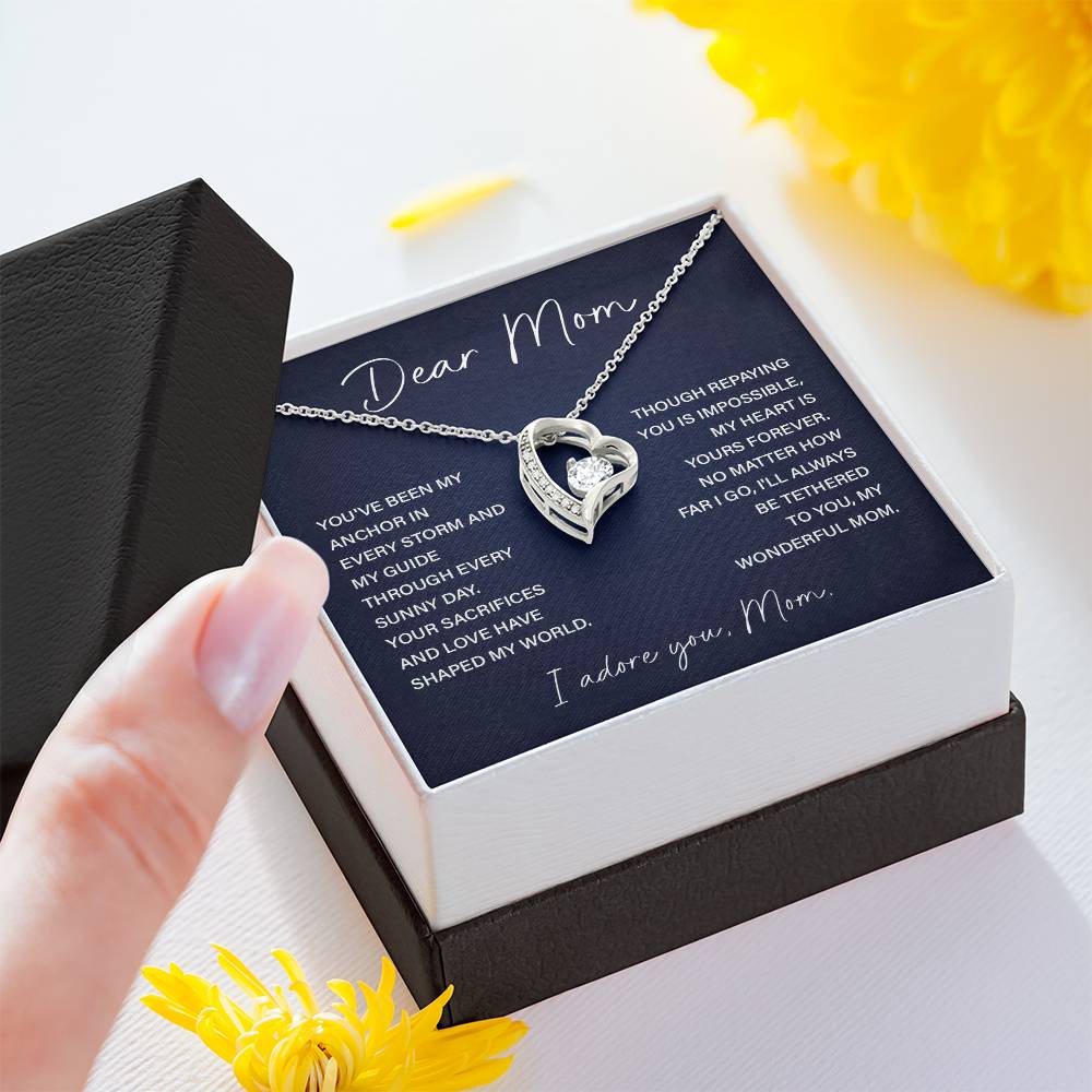 Dear Mom Necklace Gift – Heart Pendant with Loving Message Card from Child