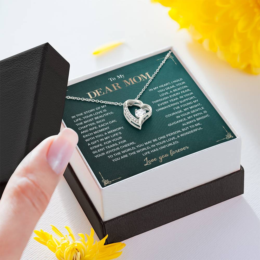 To My Dear Mom Heart Necklace Gift with Loving Message
