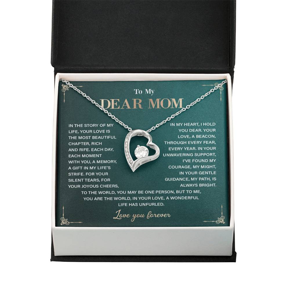 To My Dear Mom Heart Necklace Gift with Loving Message