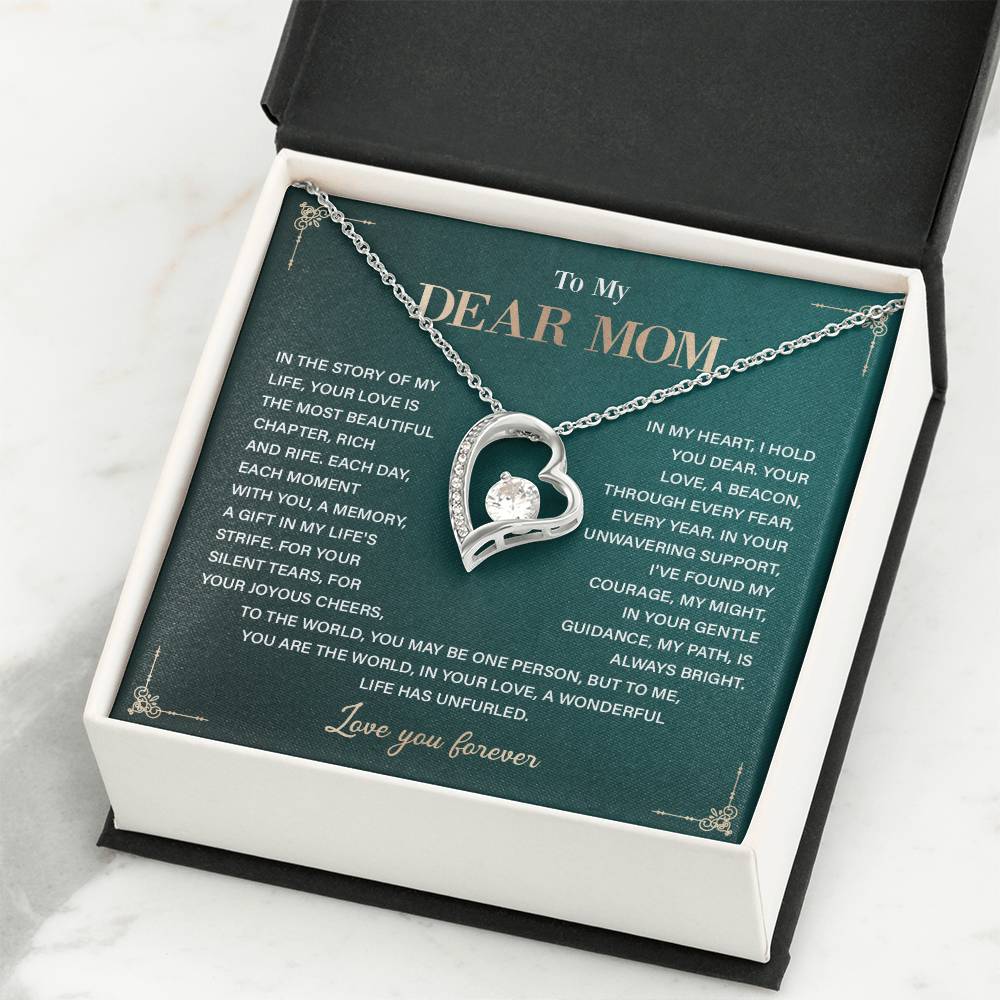 To My Dear Mom Heart Necklace Gift with Loving Message