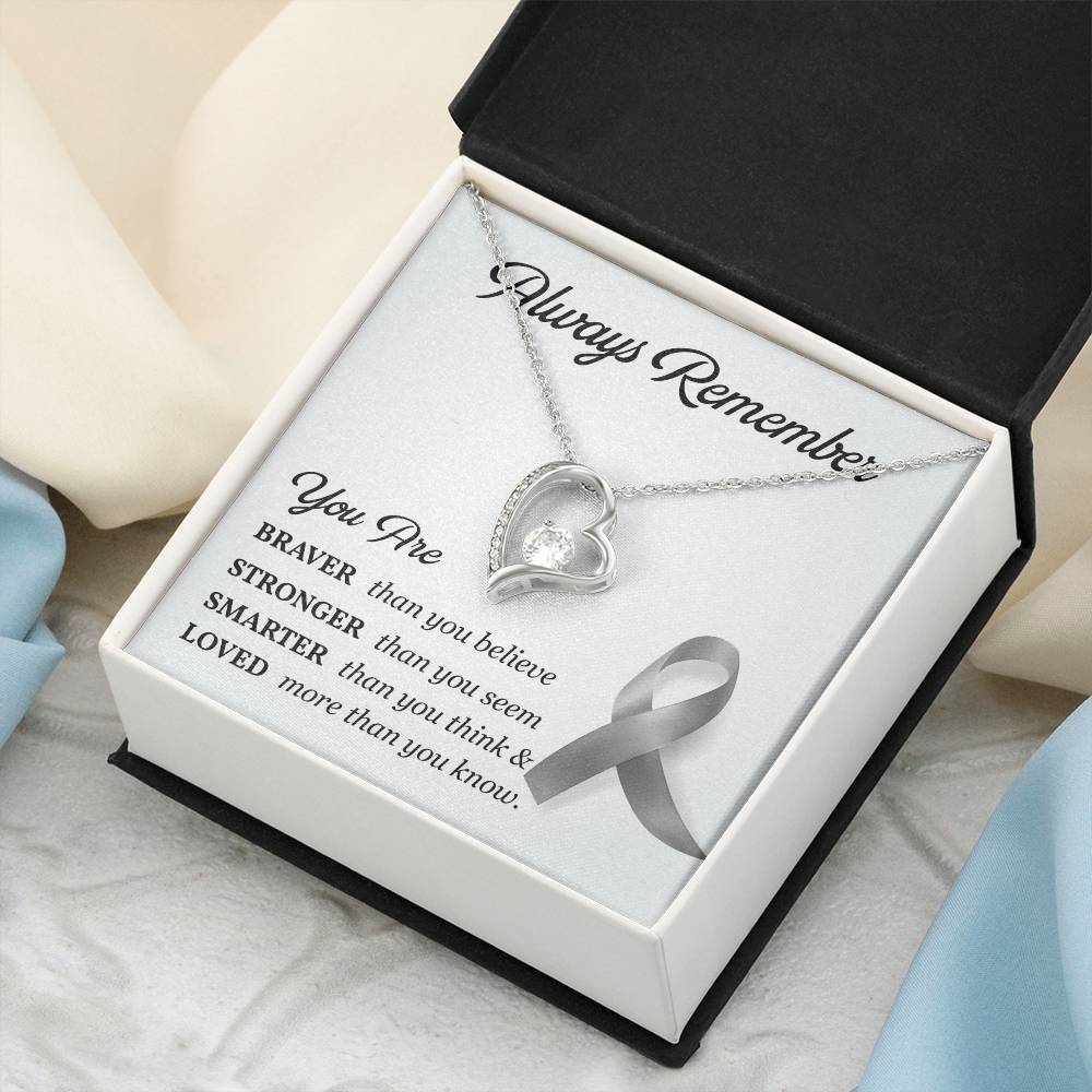 Cancer Memorial Necklace with Gray Ribbon Card