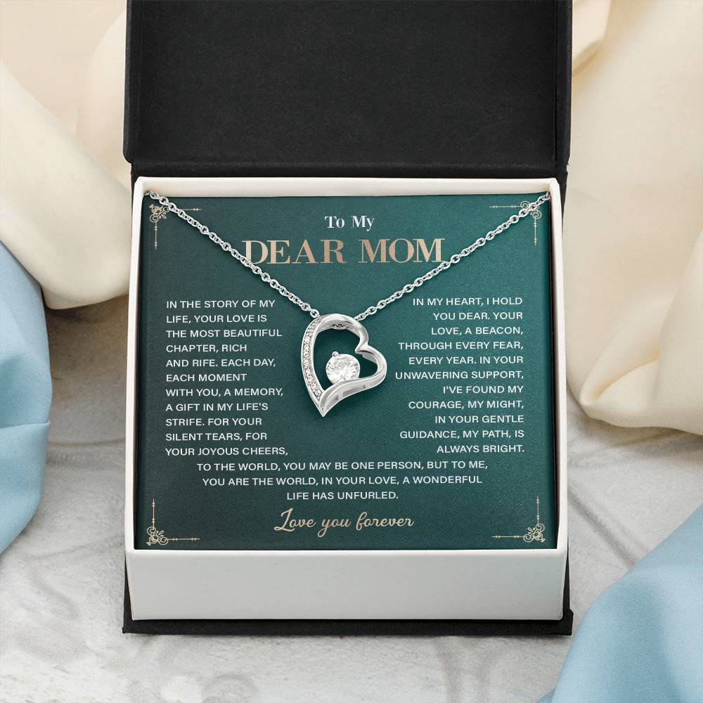 To My Dear Mom Heart Necklace Gift with Loving Message