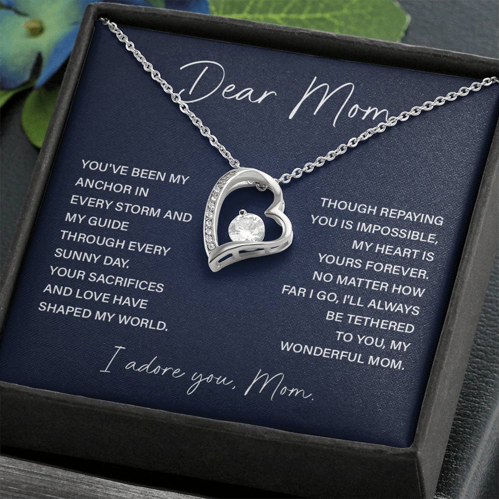 Dear Mom Necklace Gift – Heart Pendant with Loving Message Card from Child