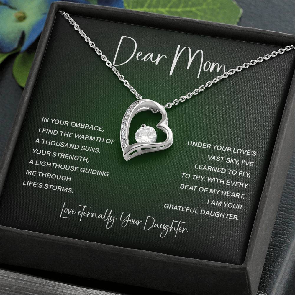 Heart Necklace for Mom – From Daughter with Eternal Love Poem Card