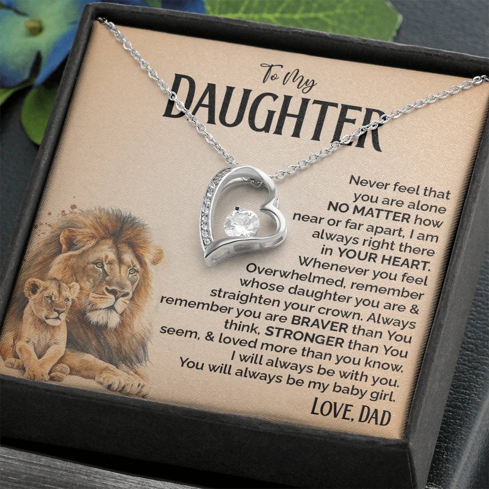 Heart Necklace for Daughter from Dad with Lion Message Card