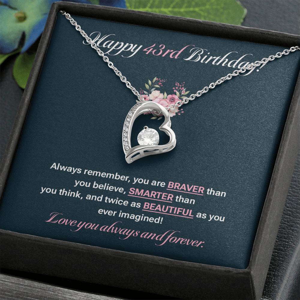 43rd Birthday Necklace for Her – Elegant Heart Pendant with Card