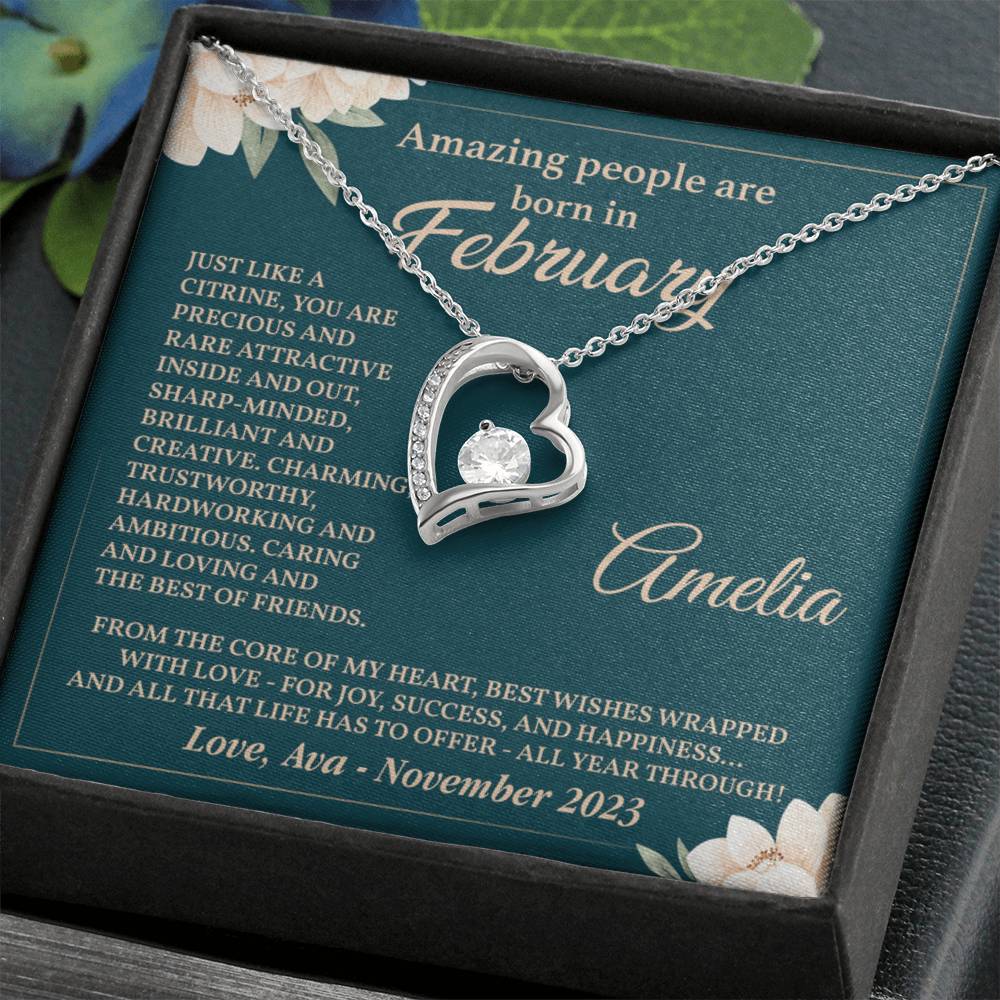 February Birthstone Necklace Gift for Her – Elegant Floral Box