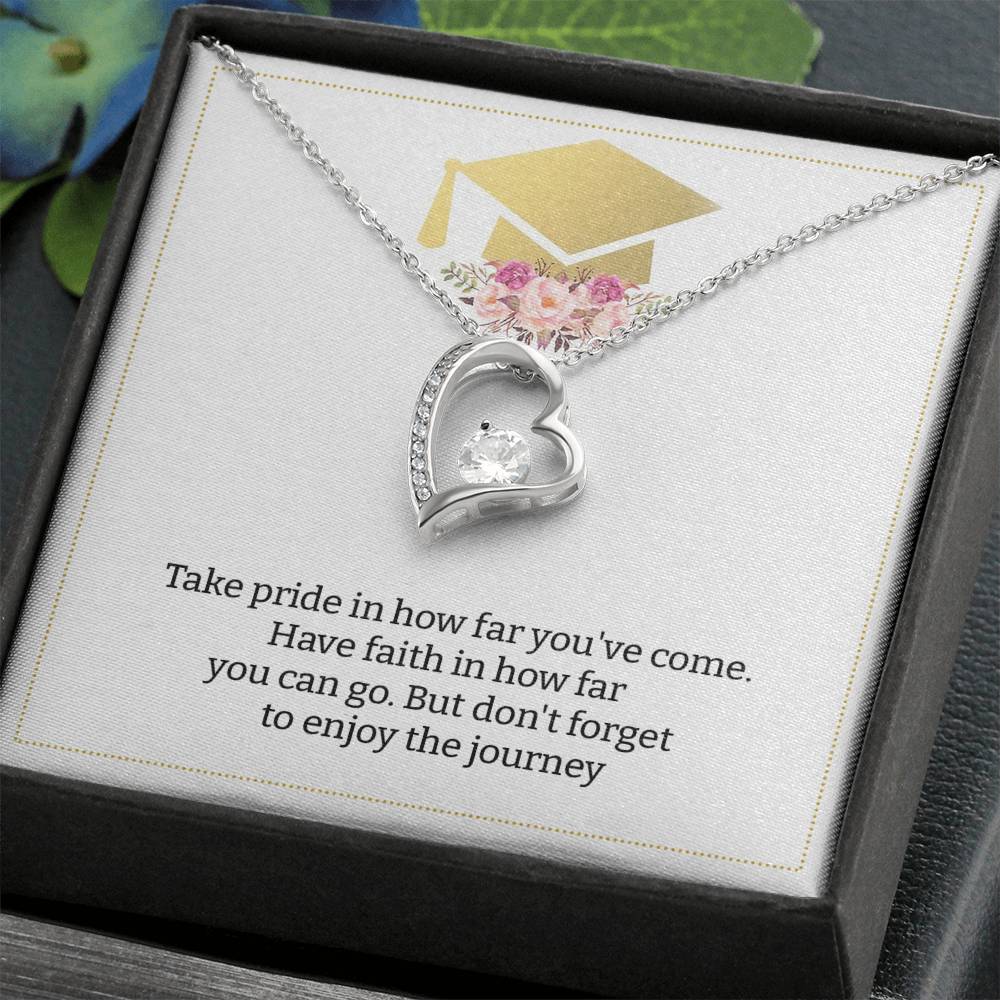 Graduation Heart Necklace with Floral Cap Card