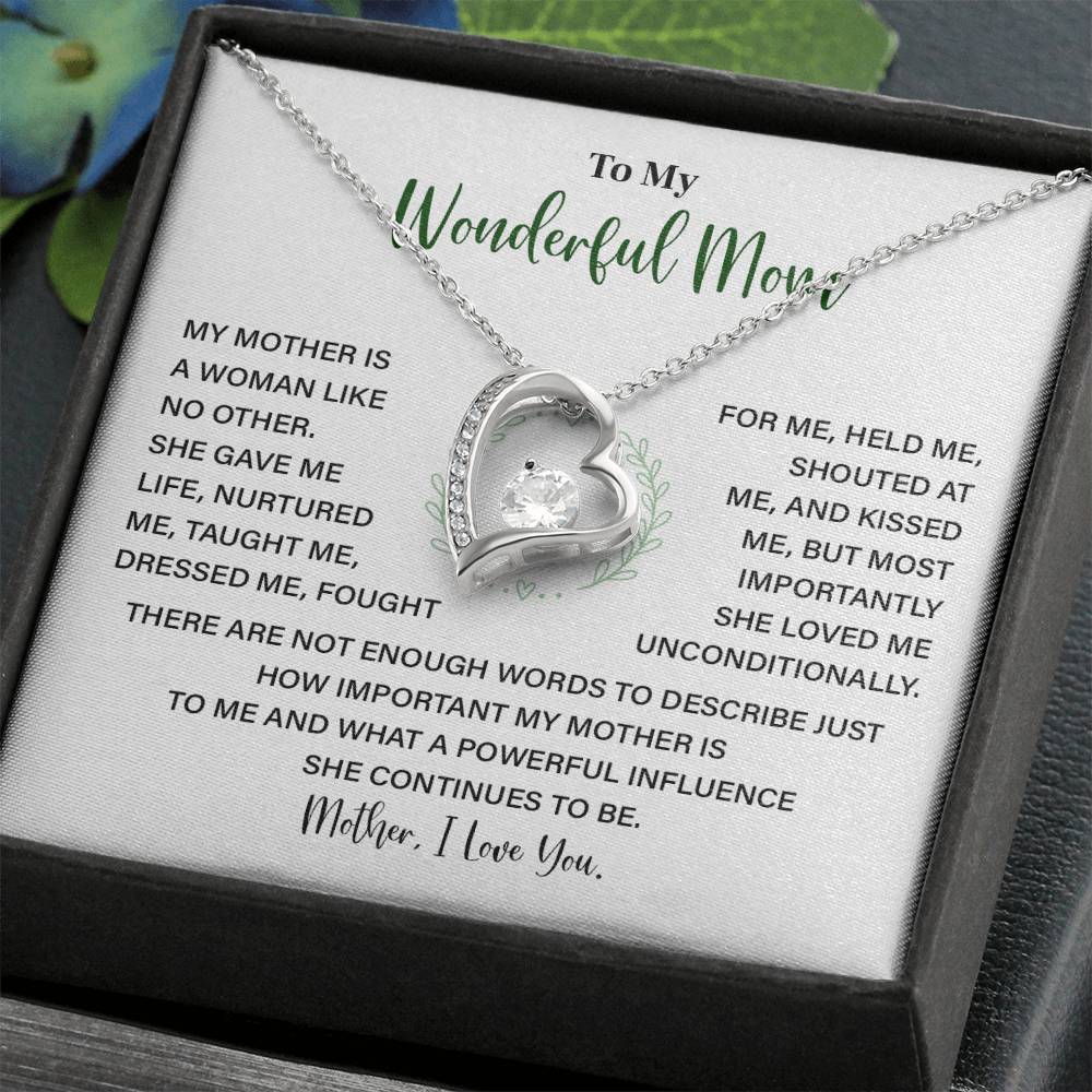 To My Wonderful Mom Heart Necklace with Message from Daughter