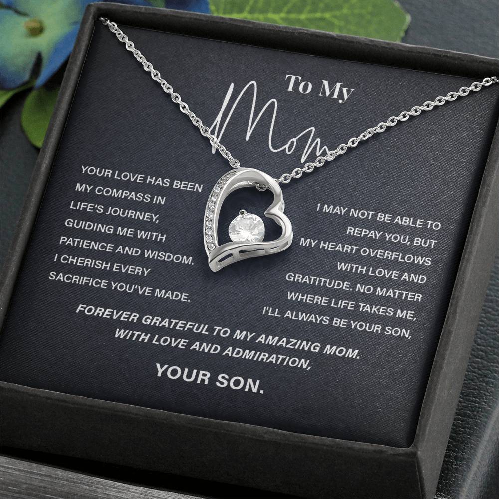 To My Mom Necklace from Son – Heart Pendant with Gratitude Message