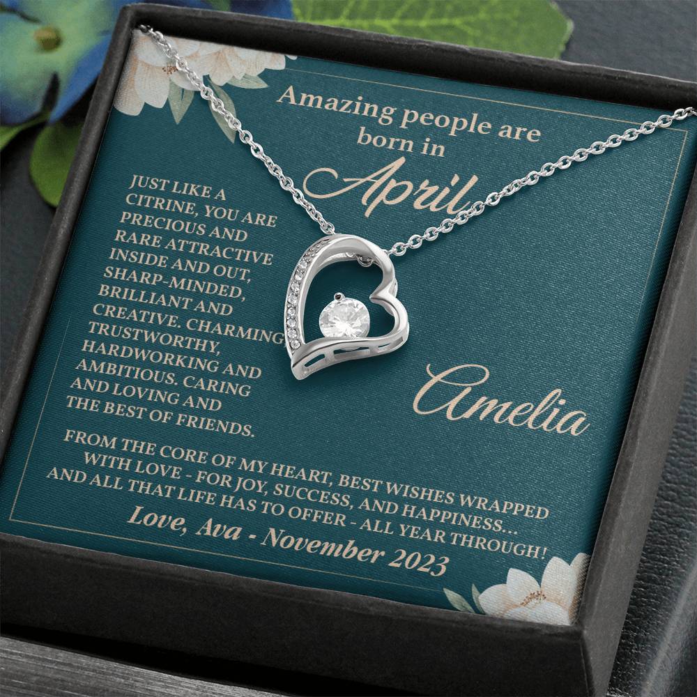 April Birthstone Necklace Gift for Her – Elegant Heart Box