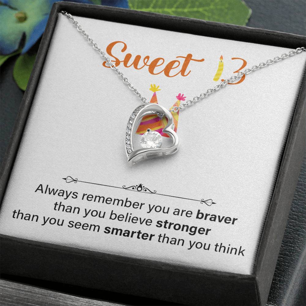 Sweet 13 Birthday Necklace Gift for Girl – Inspirational Heart Pendant