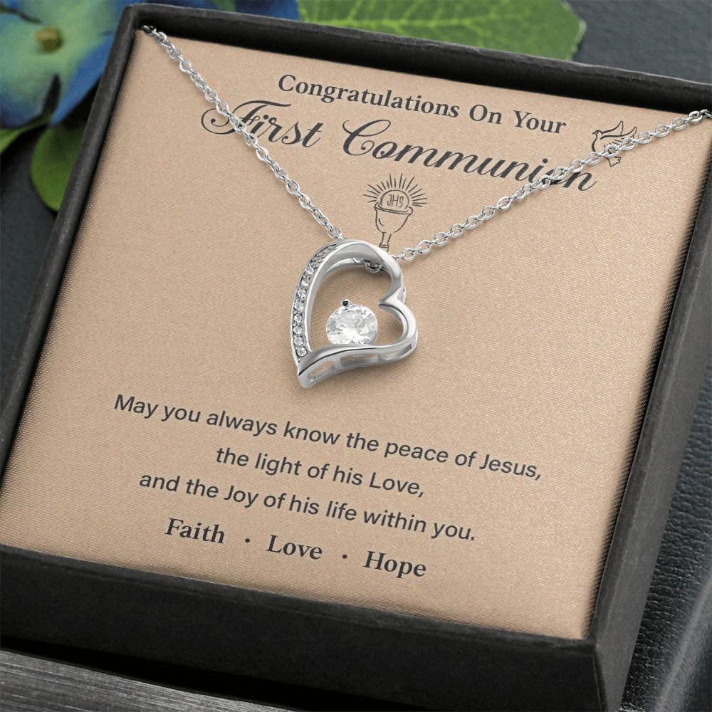 First Communion Necklace Gift with Message Card
