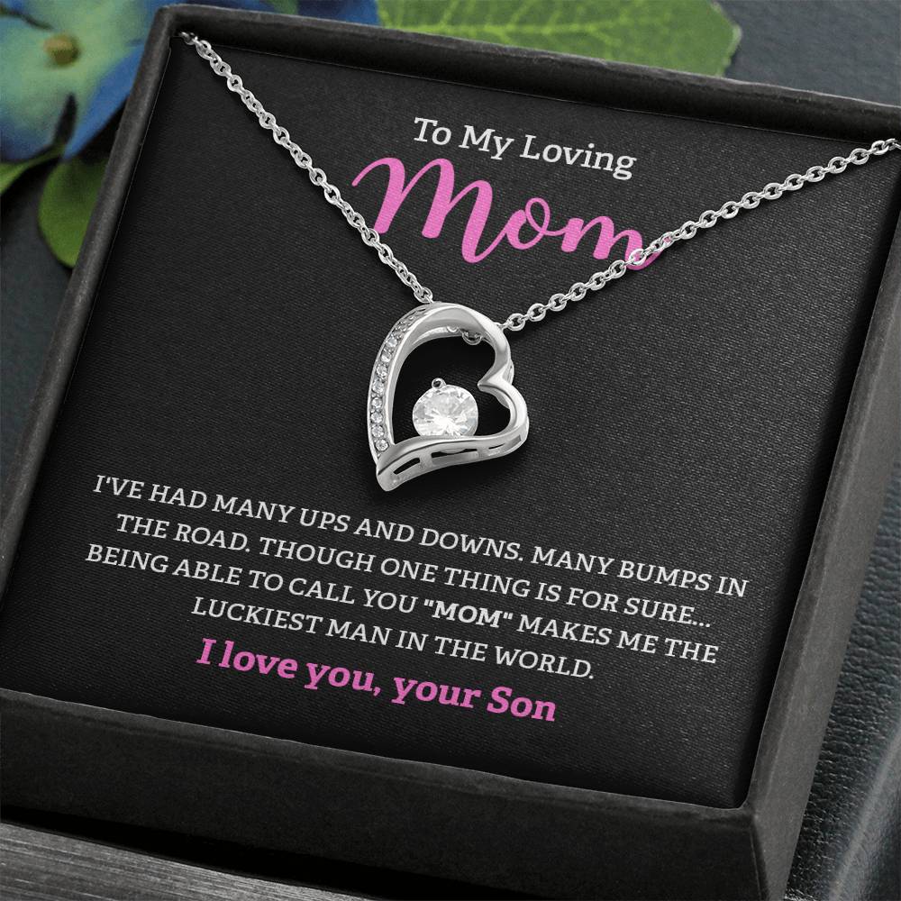 To My Loving Mom Necklace from Son with Message Card Gift Box