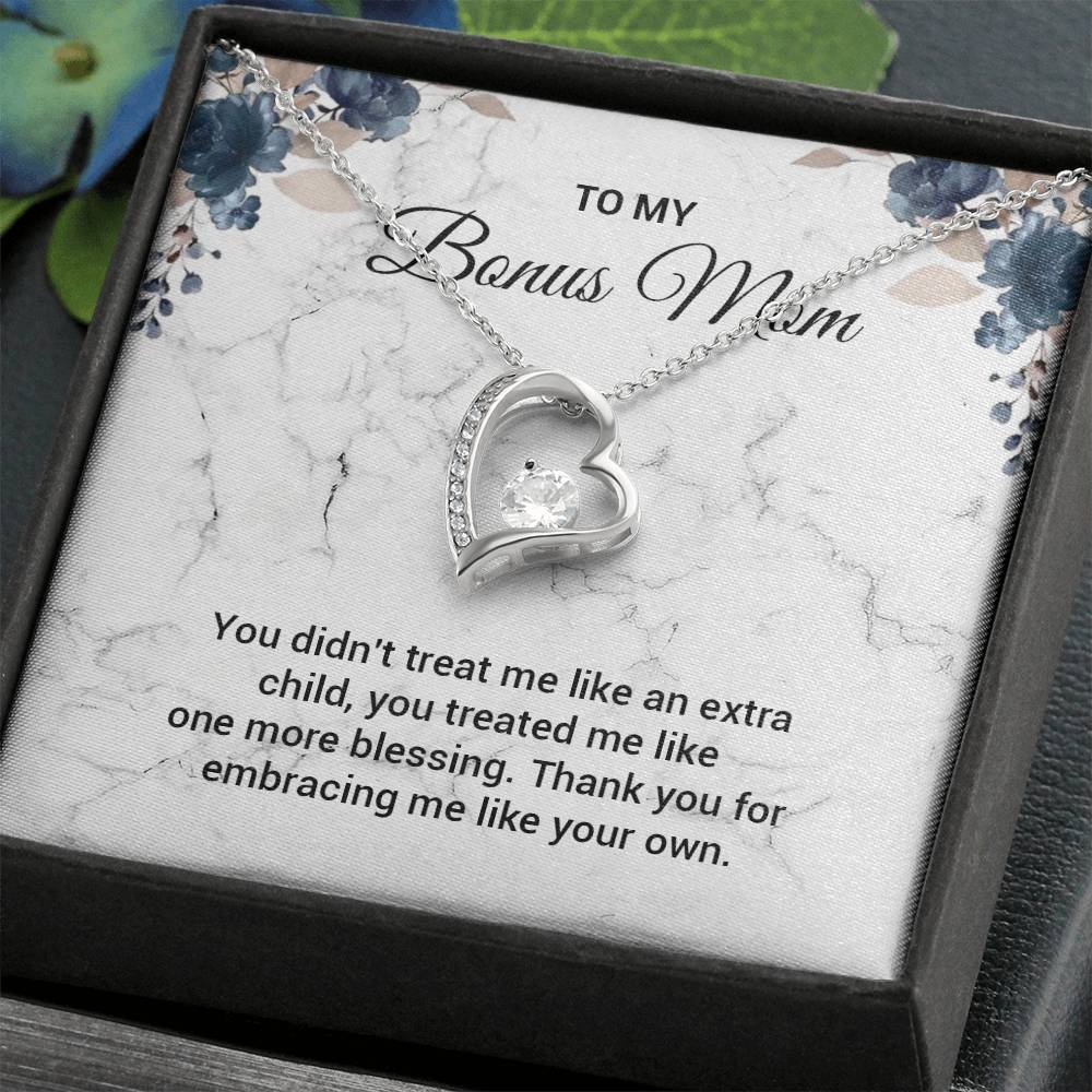 Bonus Mom Heart Necklace Gift with Message Card