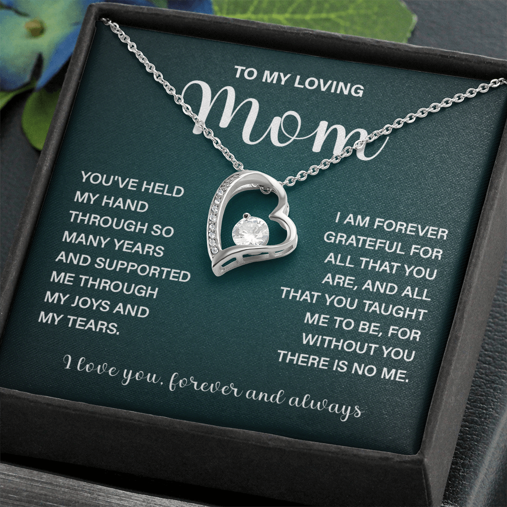 Loving Mom Necklace Gift, Forever and Always Message Card