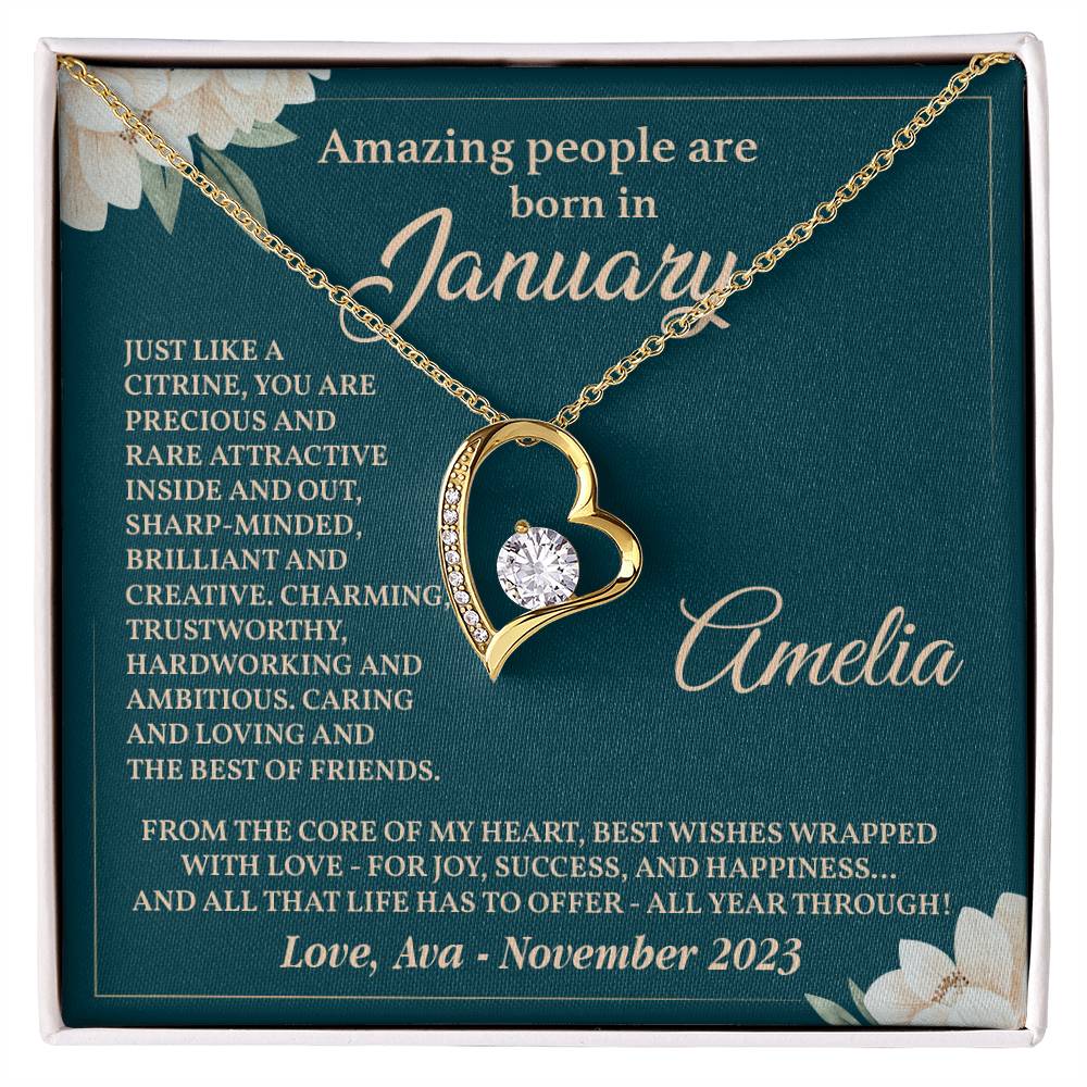 January Birthstone Necklace Gift for Her – Elegant Floral Box