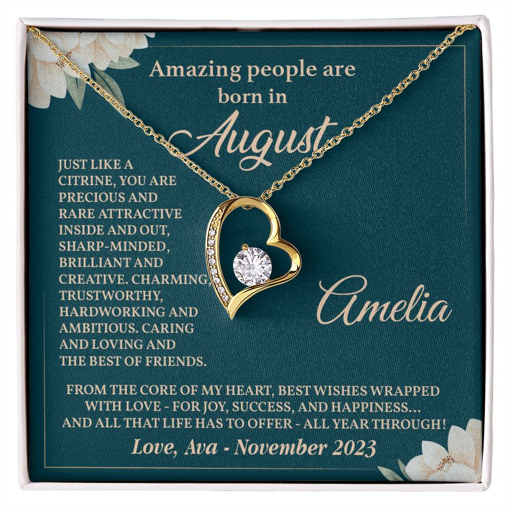 August Birthday Necklace Gift for Her – Heart Pendant in Box