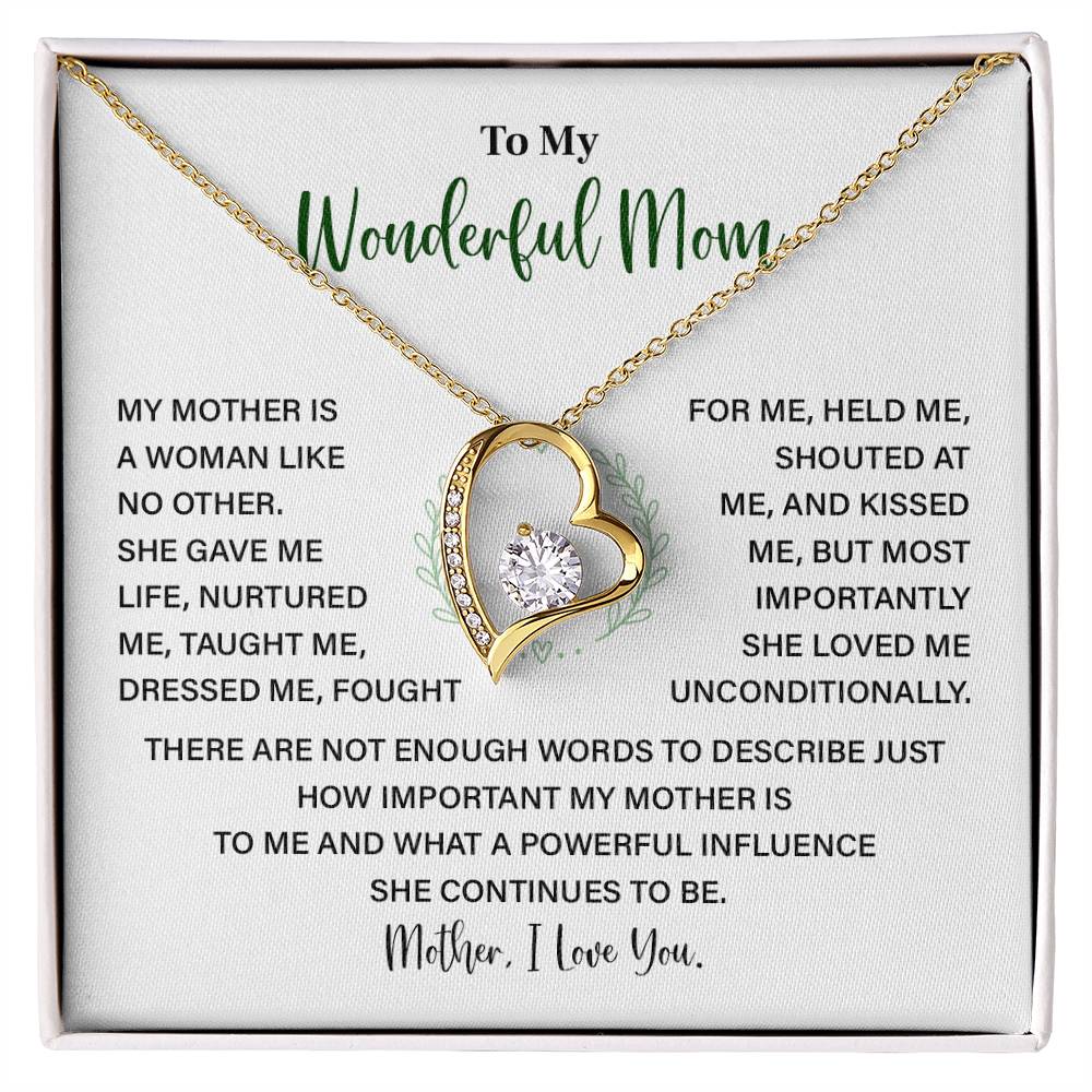 To My Wonderful Mom Heart Necklace with Message from Daughter