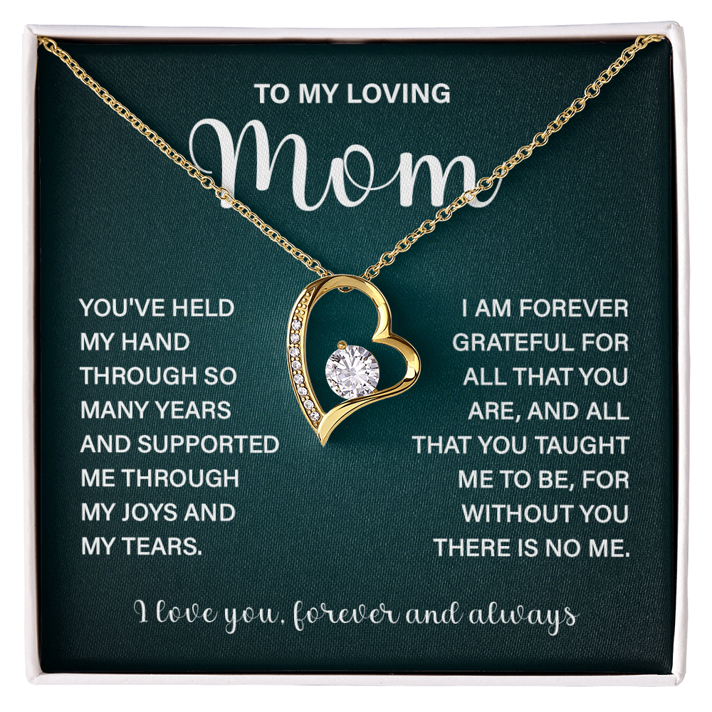 Loving Mom Necklace Gift, Forever and Always Message Card