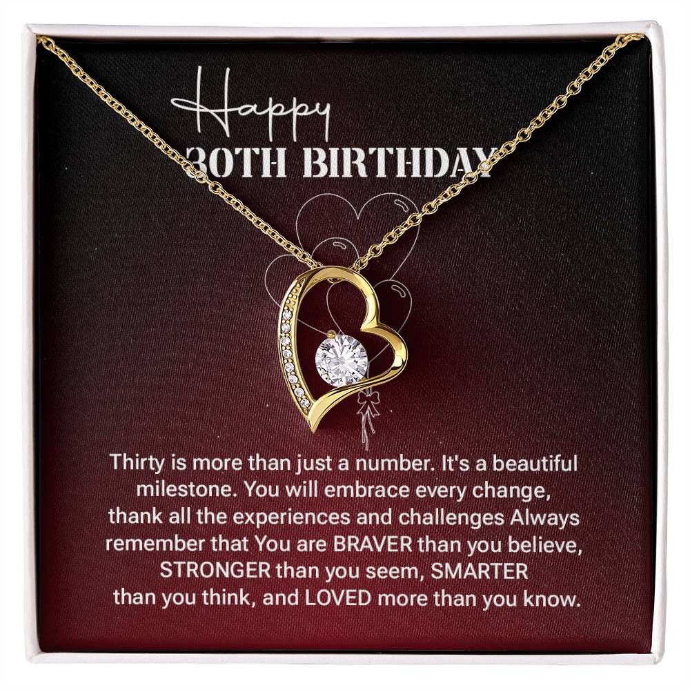 30th Birthday Necklace Gift for Women – Heart Pendant & Message Box