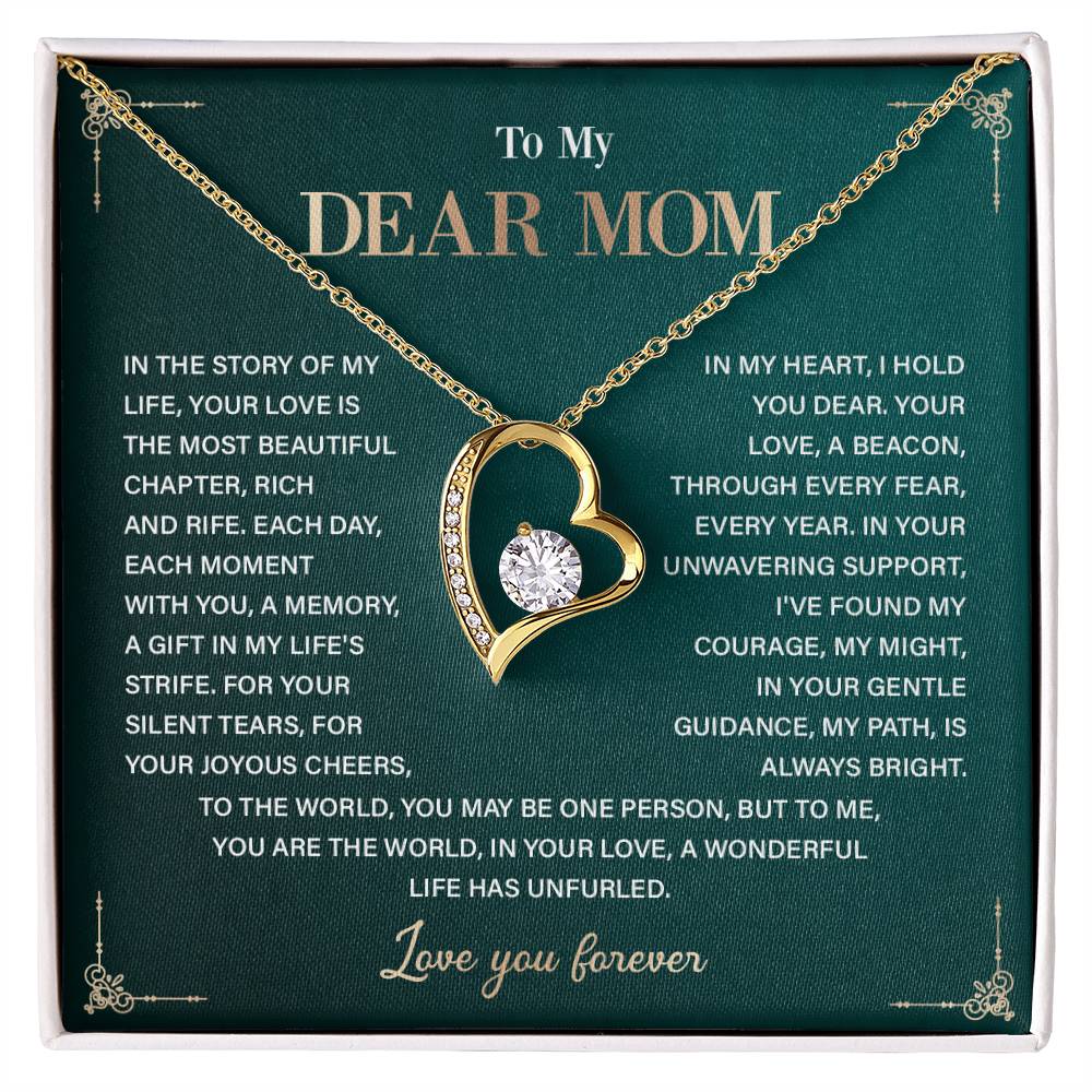 To My Dear Mom Heart Necklace Gift with Loving Message