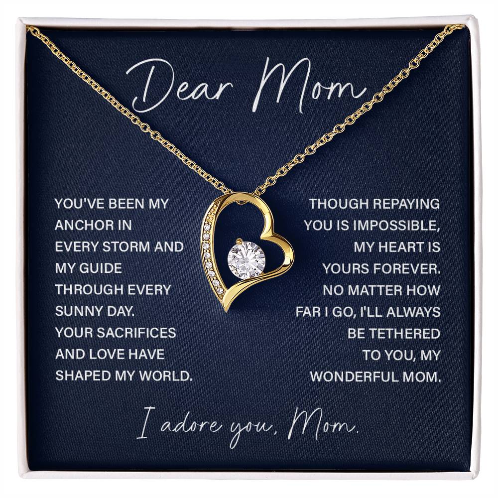 Dear Mom Necklace Gift – Heart Pendant with Loving Message Card from Child