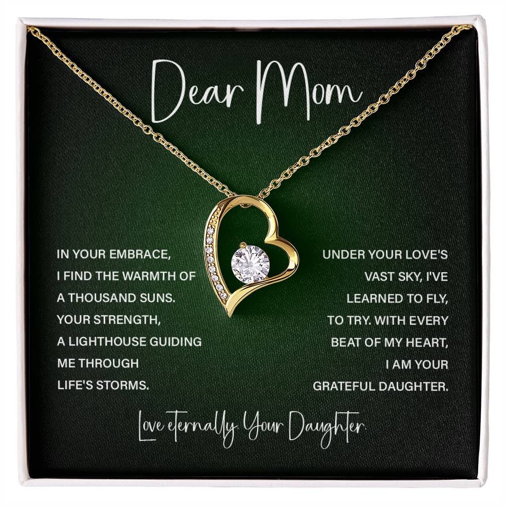 Heart Necklace for Mom – From Daughter with Eternal Love Poem Card