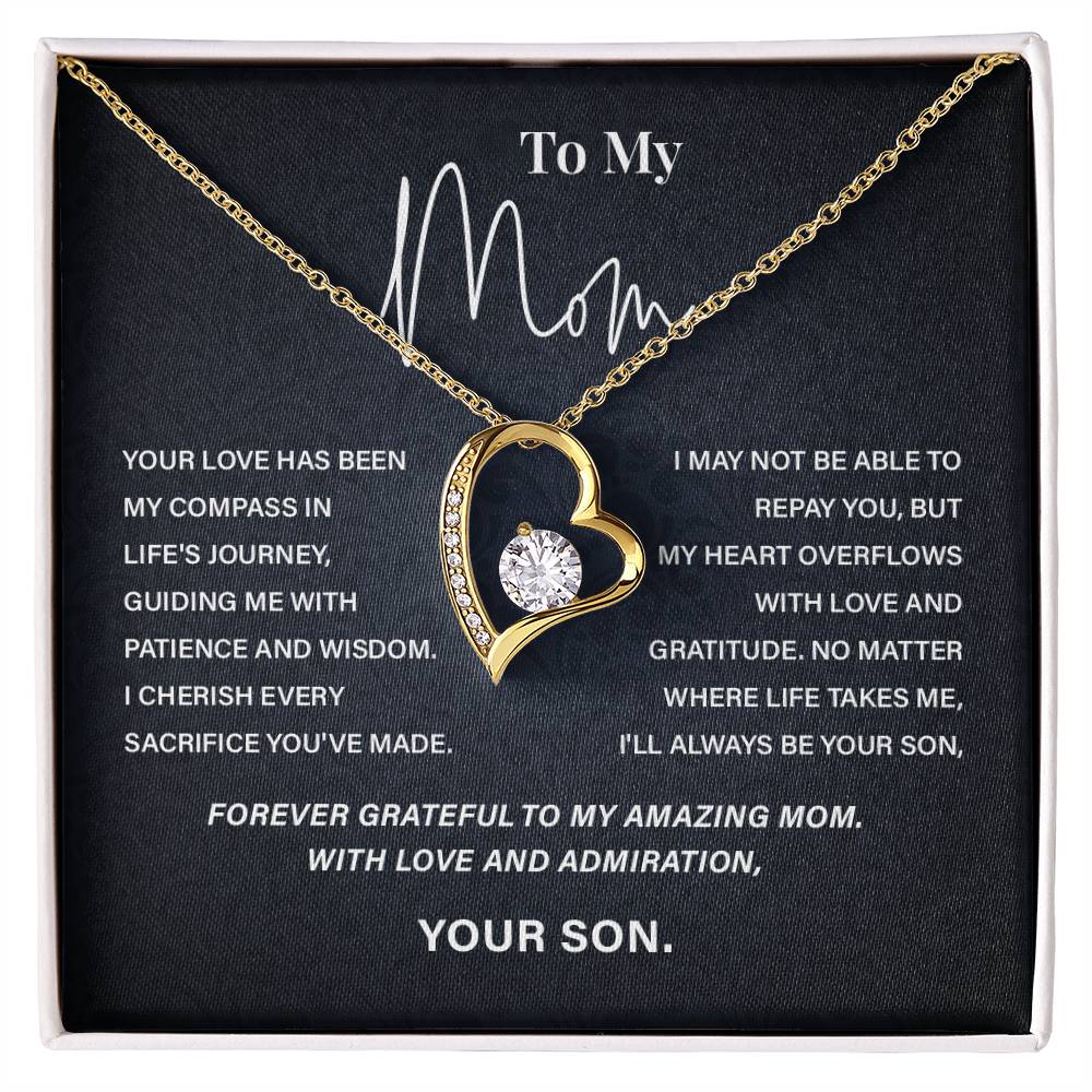 To My Mom Necklace from Son – Heart Pendant with Gratitude Message