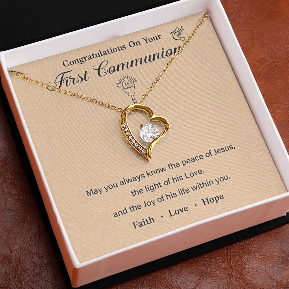 First Communion Necklace Gift with Message Card