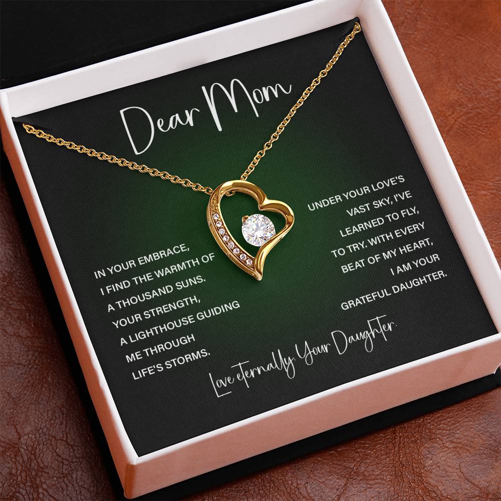Heart Necklace for Mom – From Daughter with Eternal Love Poem Card