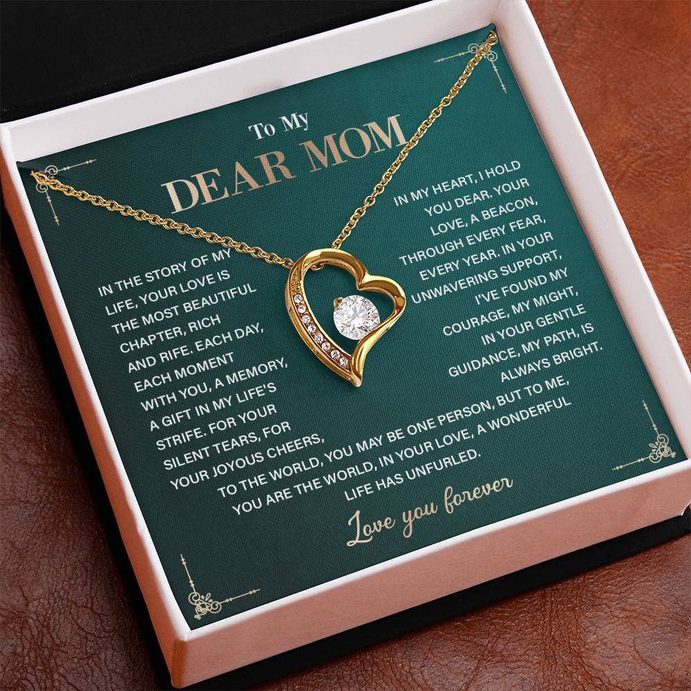 To My Dear Mom Heart Necklace Gift with Loving Message