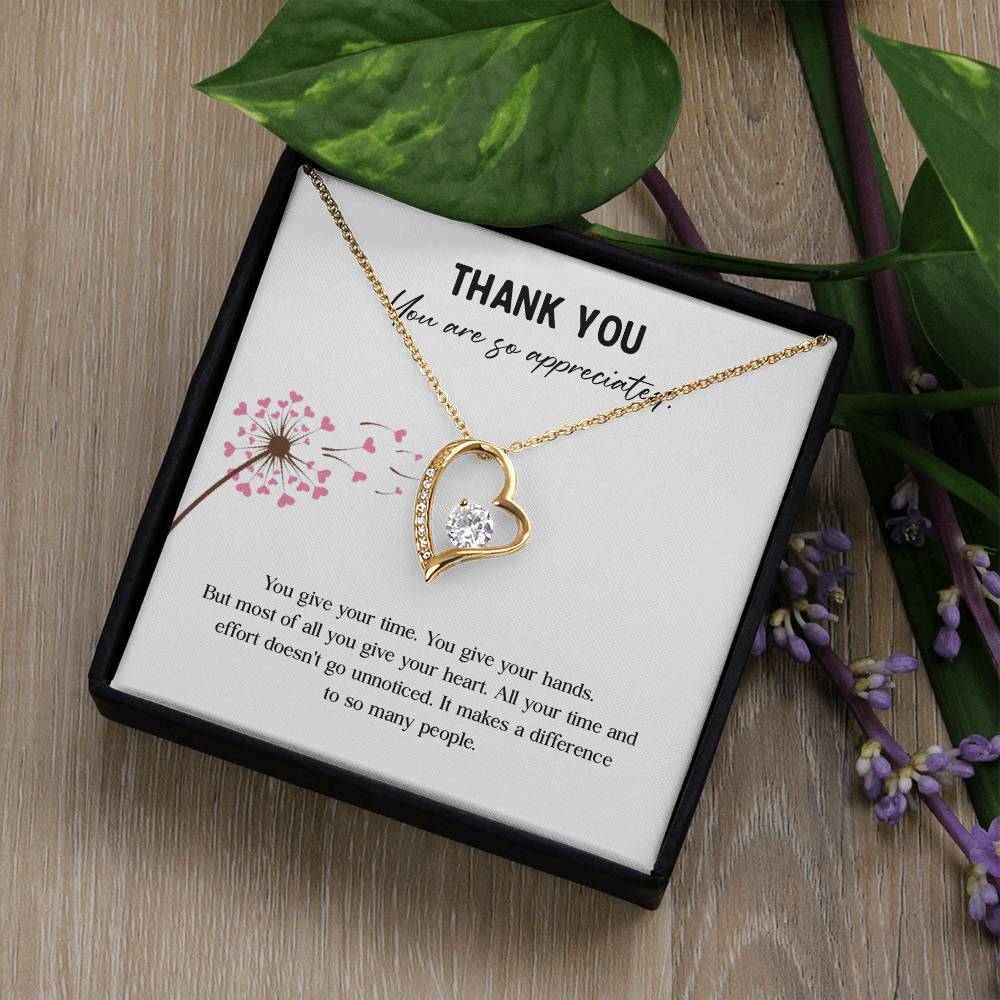 Appreciation Necklace - Thank You For Giving Your Heart And Making A Difference, A Thoughtful Gift For Those Who Care
