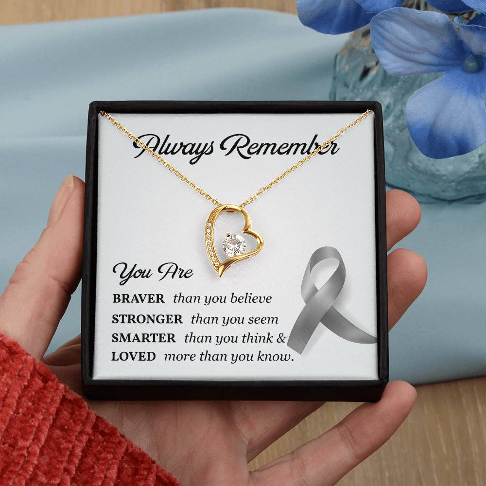 Cancer Memorial Necklace with Gray Ribbon Card