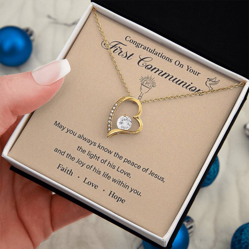 First Communion Necklace Gift with Message Card