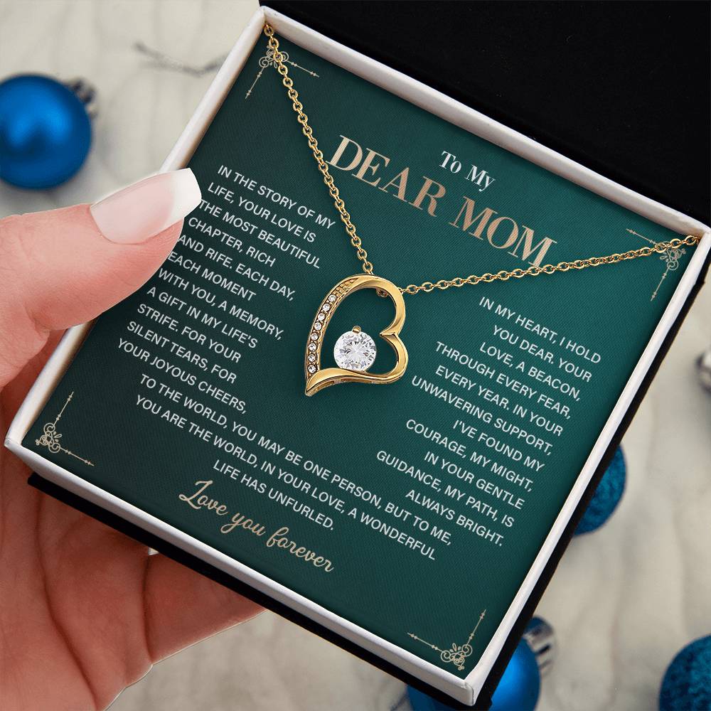 To My Dear Mom Heart Necklace Gift with Loving Message