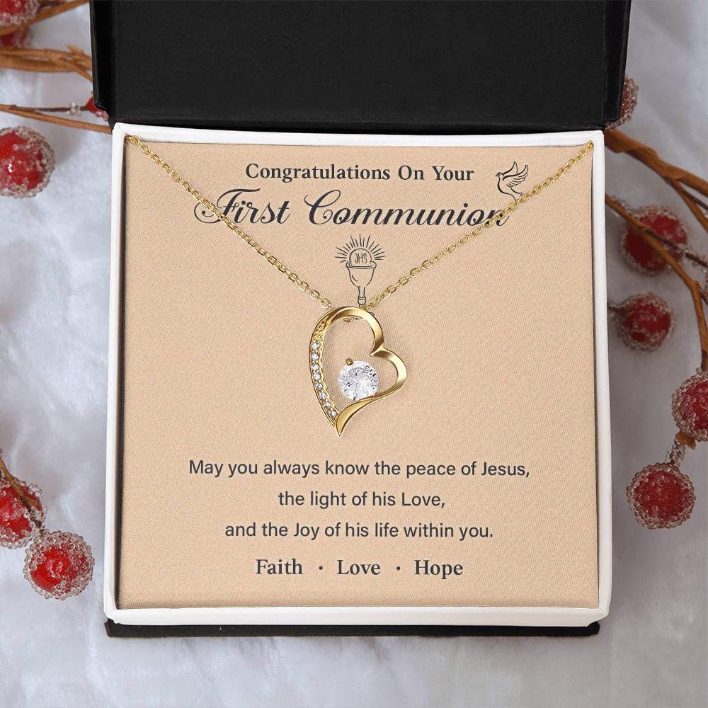 First Communion Necklace Gift with Message Card