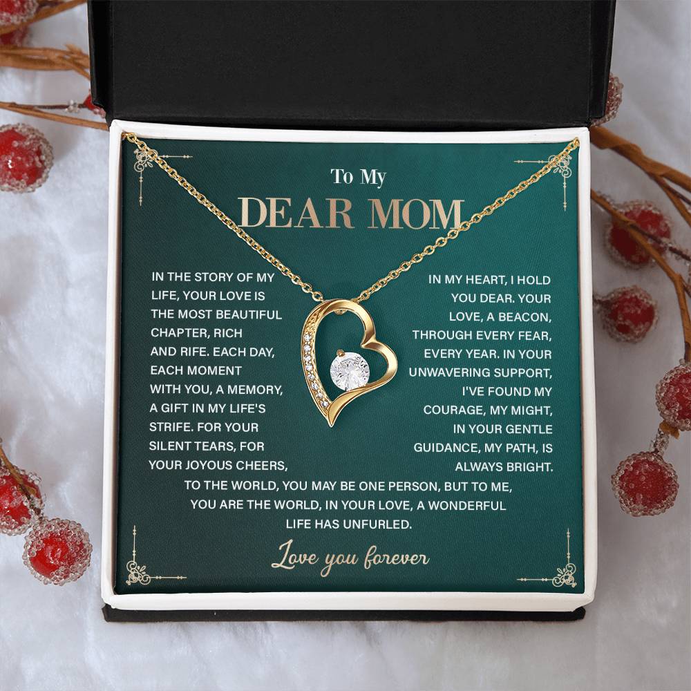 To My Dear Mom Heart Necklace Gift with Loving Message