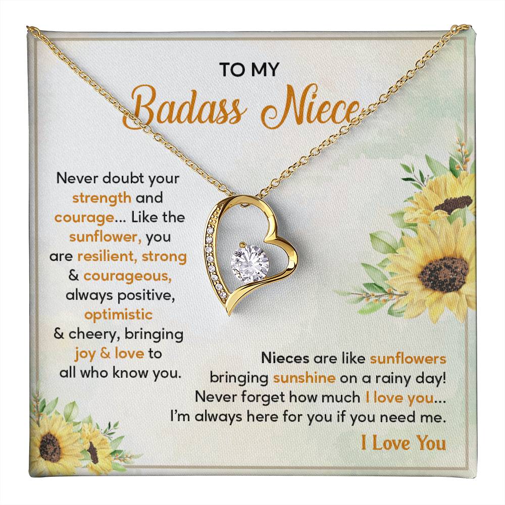 Badass Niece Necklace With Sunflower Message Card