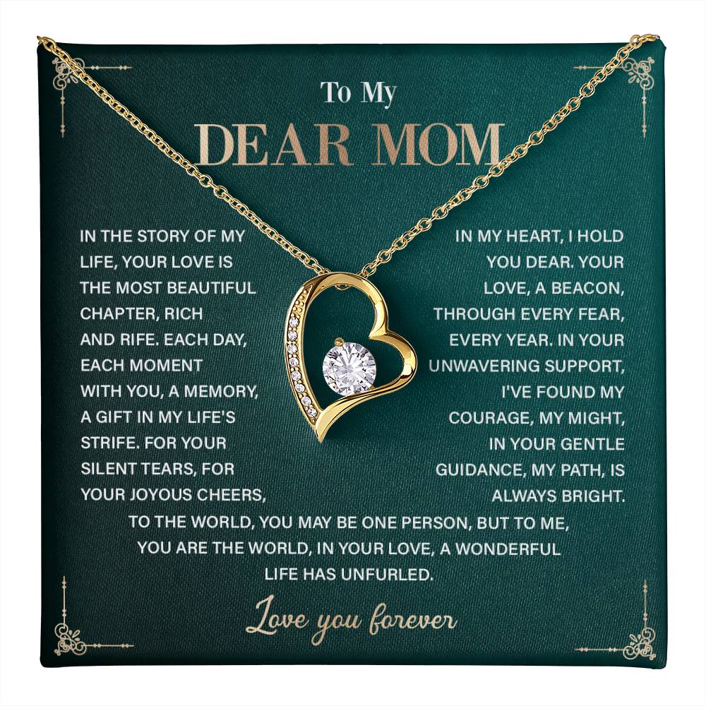 To My Dear Mom Heart Necklace Gift with Loving Message