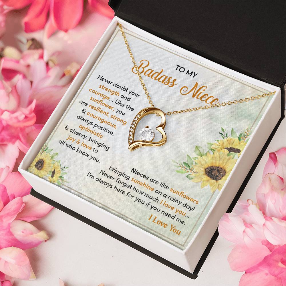 Badass Niece Necklace With Sunflower Message Card