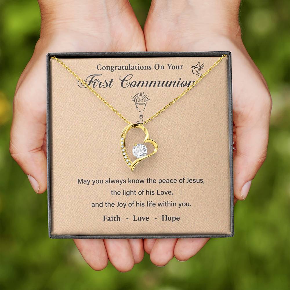 First Communion Necklace Gift with Message Card