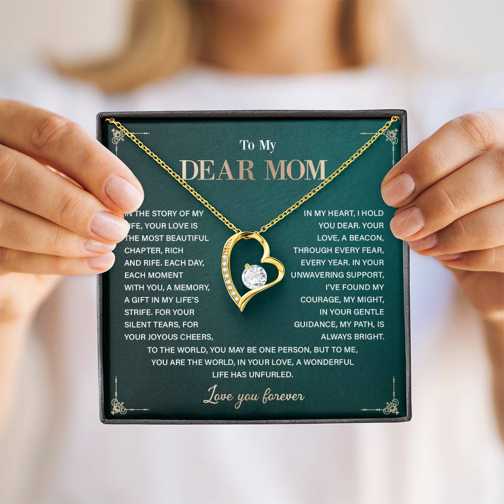 To My Dear Mom Heart Necklace Gift with Loving Message
