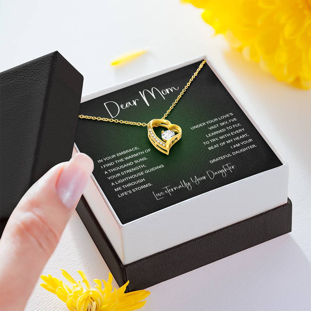 Heart Necklace for Mom – From Daughter with Eternal Love Poem Card