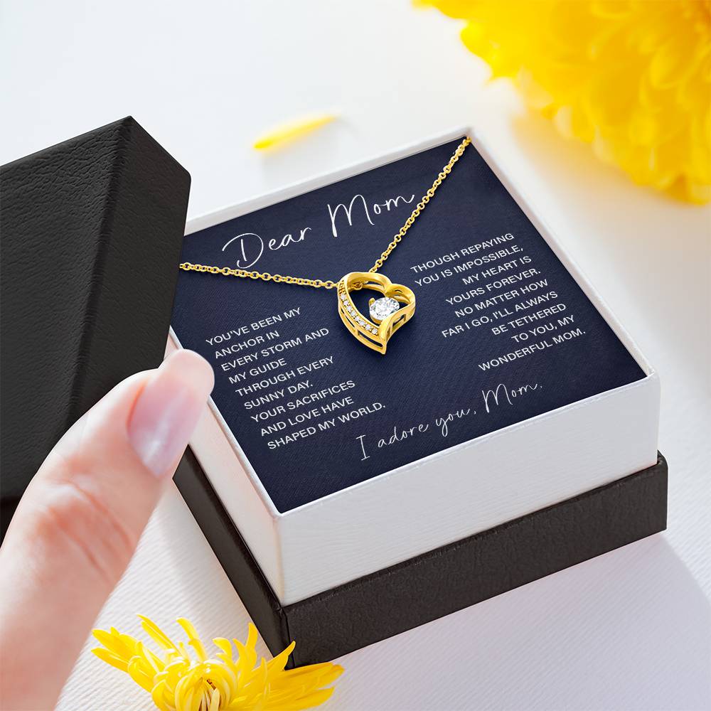 Dear Mom Necklace Gift – Heart Pendant with Loving Message Card from Child