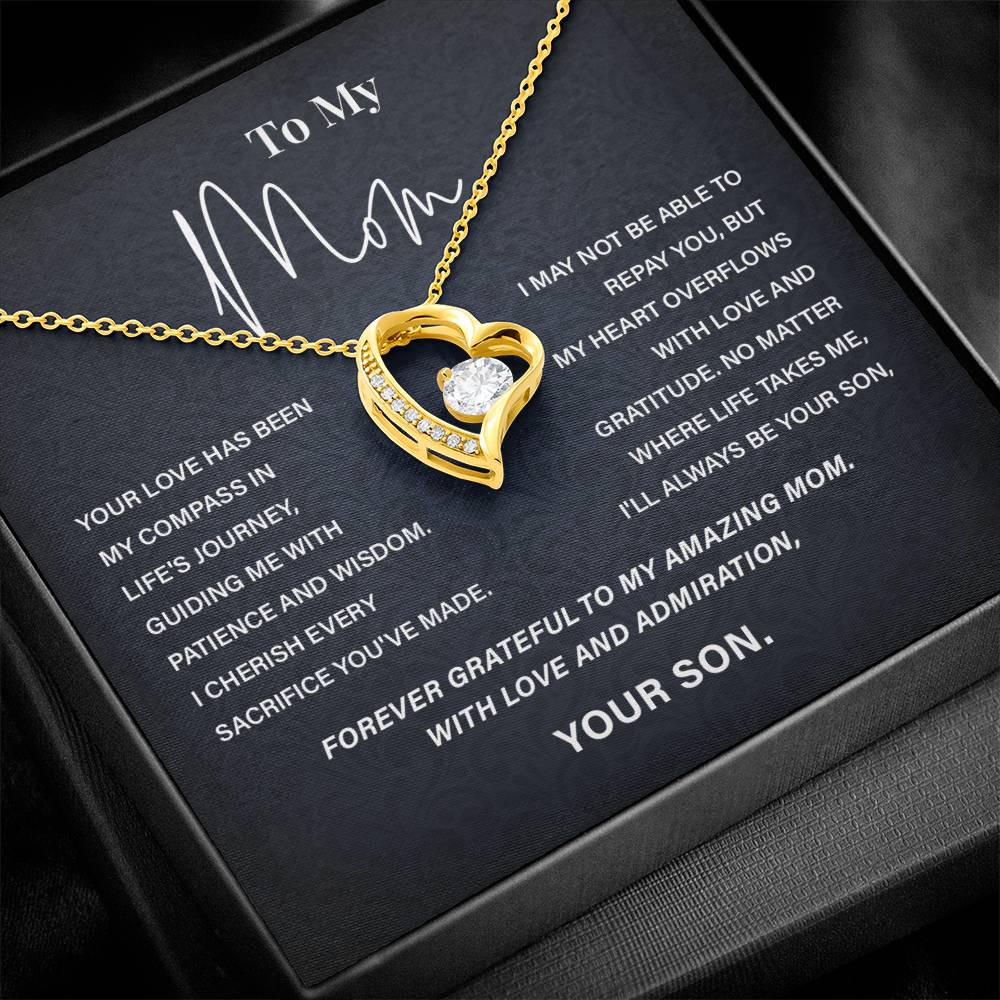 To My Mom Necklace from Son – Heart Pendant with Gratitude Message