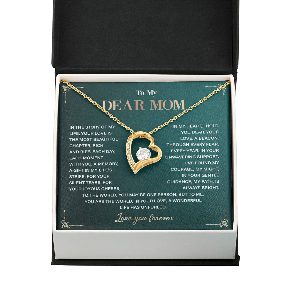 To My Dear Mom Heart Necklace Gift with Loving Message