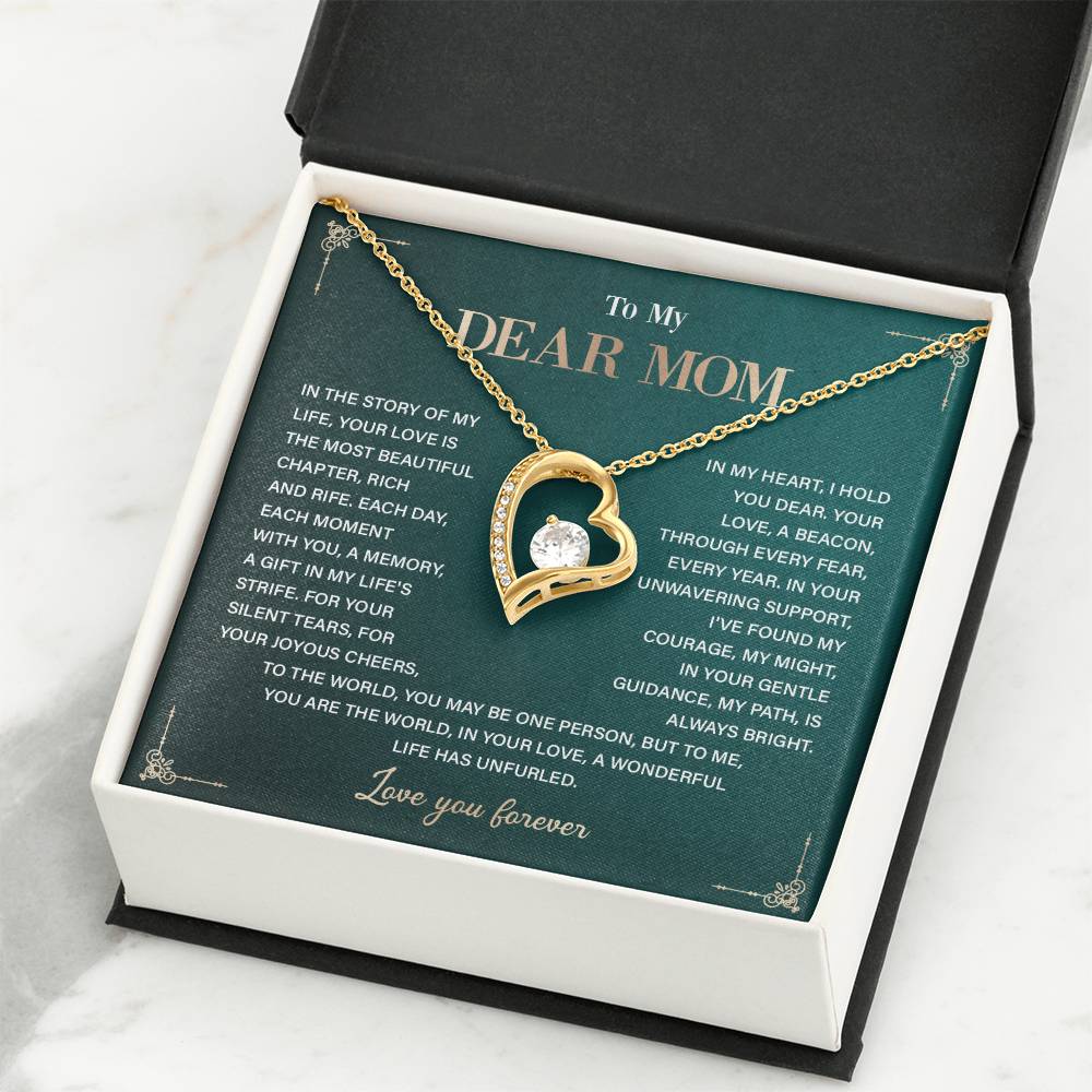 To My Dear Mom Heart Necklace Gift with Loving Message