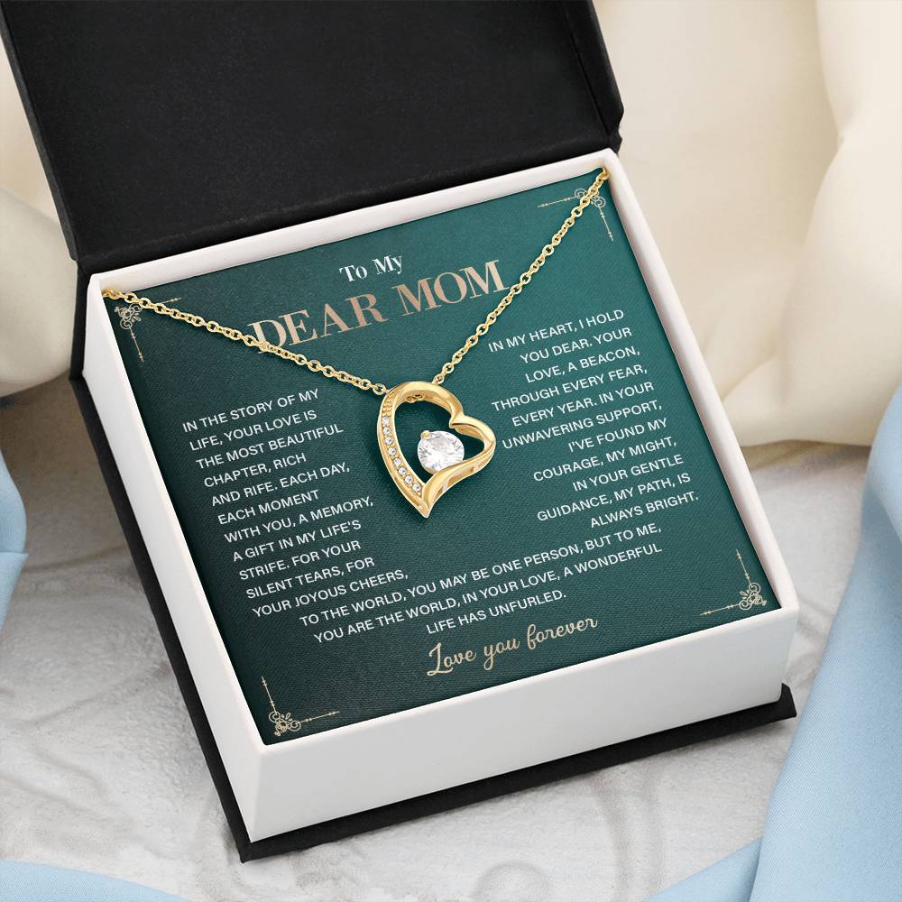 To My Dear Mom Heart Necklace Gift with Loving Message