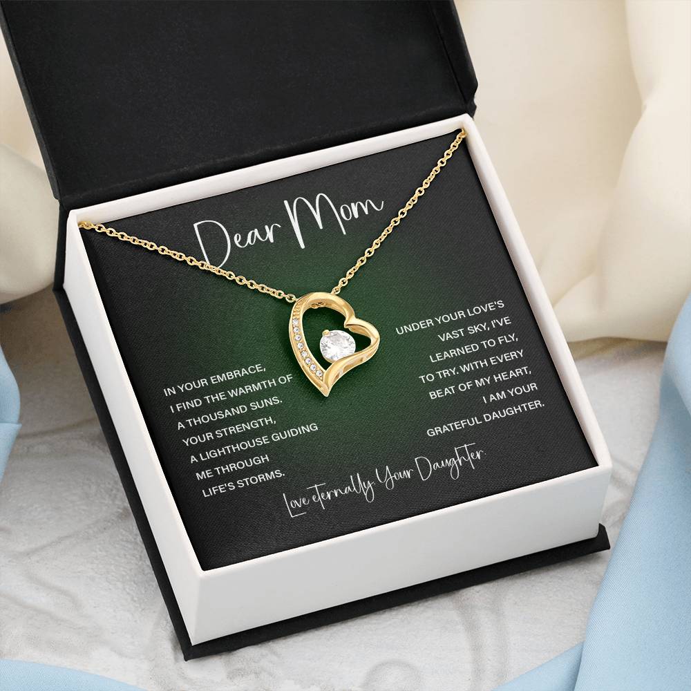 Heart Necklace for Mom – From Daughter with Eternal Love Poem Card